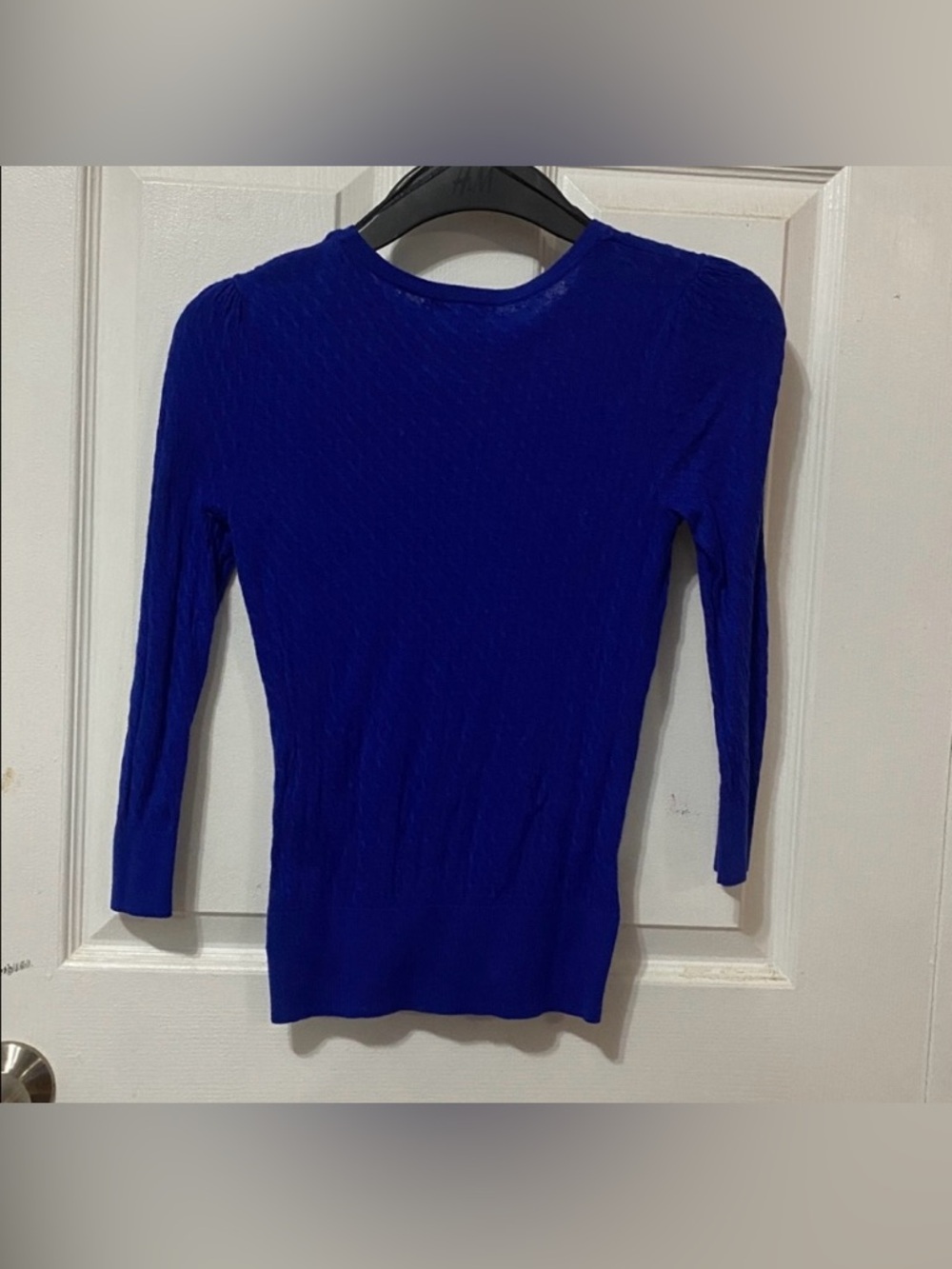 Cobalt Royal Blue Puff Sleeve Ribbed Knit Top H&M XS Quiet Luxury - Picture 10 of 10